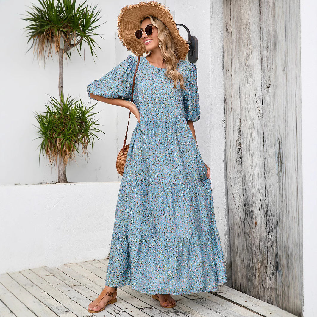 Abito lungo donna in cotone stile boho chic