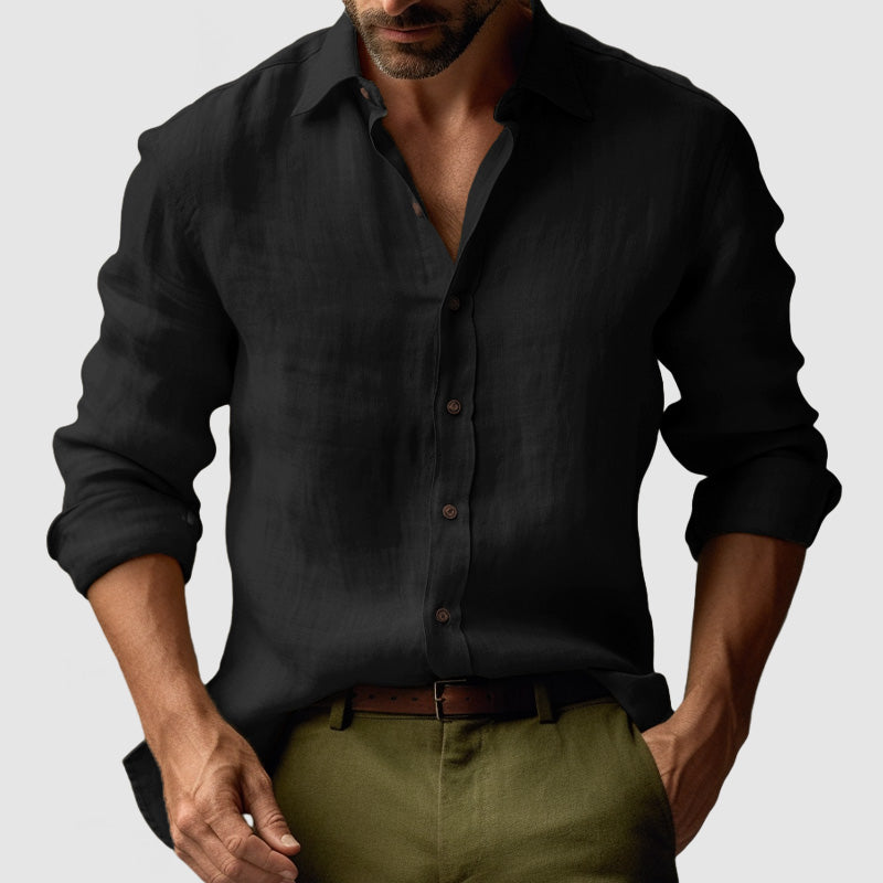 Camicia Uomo Vintage Maniche Lunghe Tessuto Traspirante