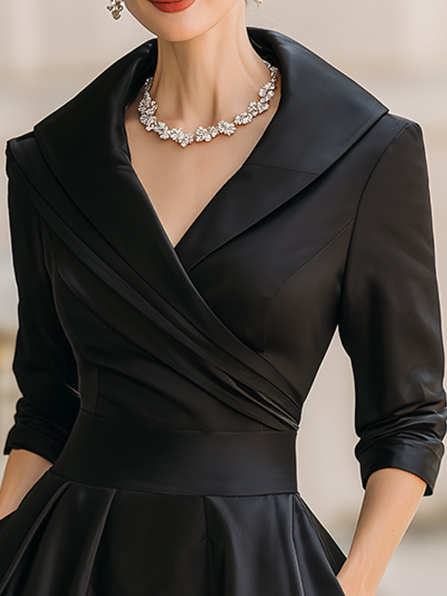 Abito Midi Donna Plissettato Stile Vintage Taglio a Trapezio