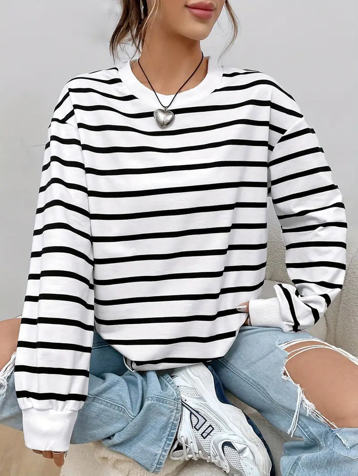 Felpa Donna Casual a Righe Girocollo Regular Fit - Vesarelli