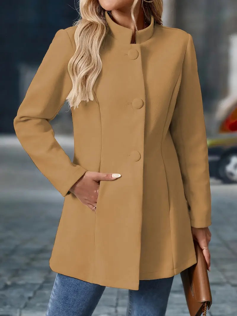 Cappotto Invernale Donna Media Lunghezza Collo Alto Bottoni
