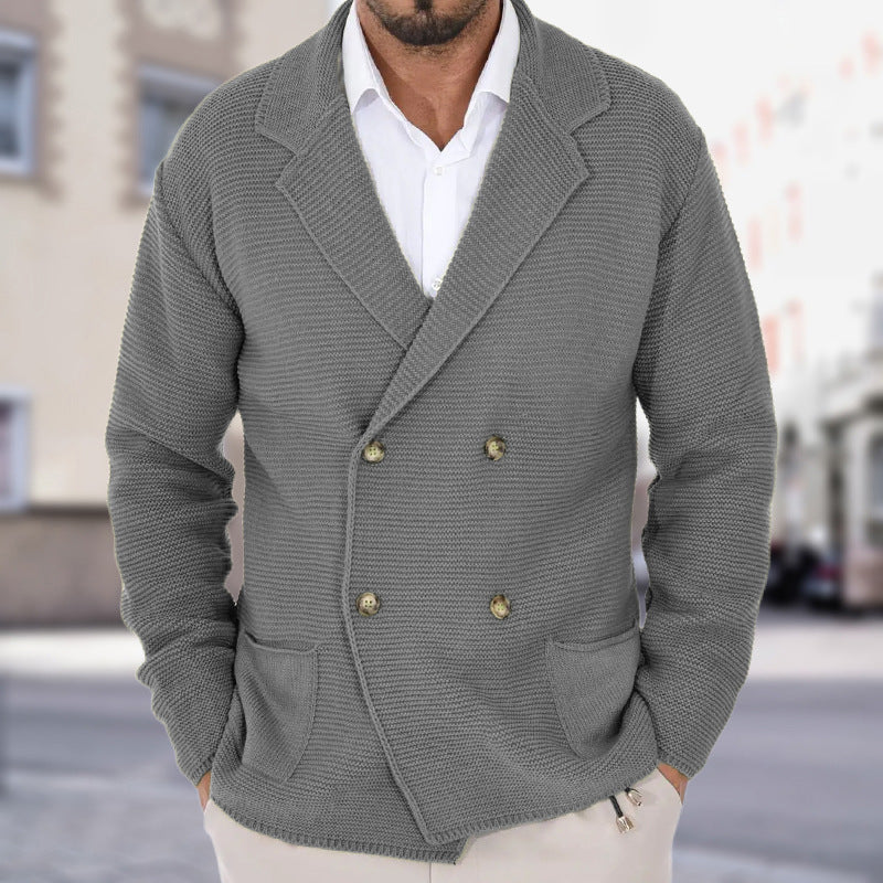 Cardigan Uomo Maglione Leggero Maglia Doppiopetto Aderente Colletto