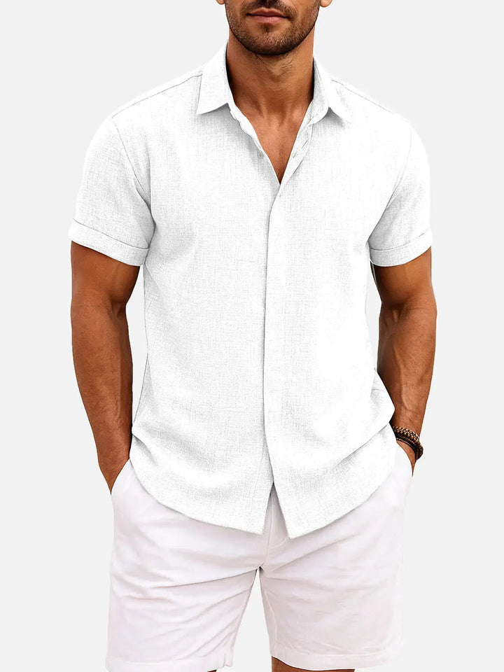 Camicia Uomo Misto Cotone Lino Maniche Corte