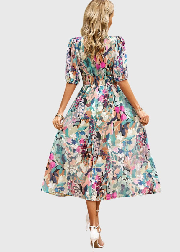 Abito Midi Donna in Tessuto Floreale Taglio Valorizzante