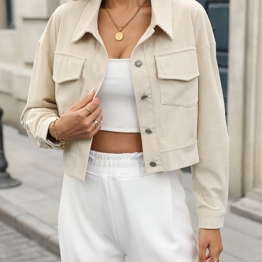 Giacca Corta Donna in Velluto a Coste Stile Casual Elegante
