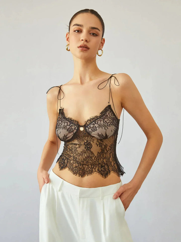 Donna in Pizzo Bretelle Nodi Stile Corsetto - Vesarelli
