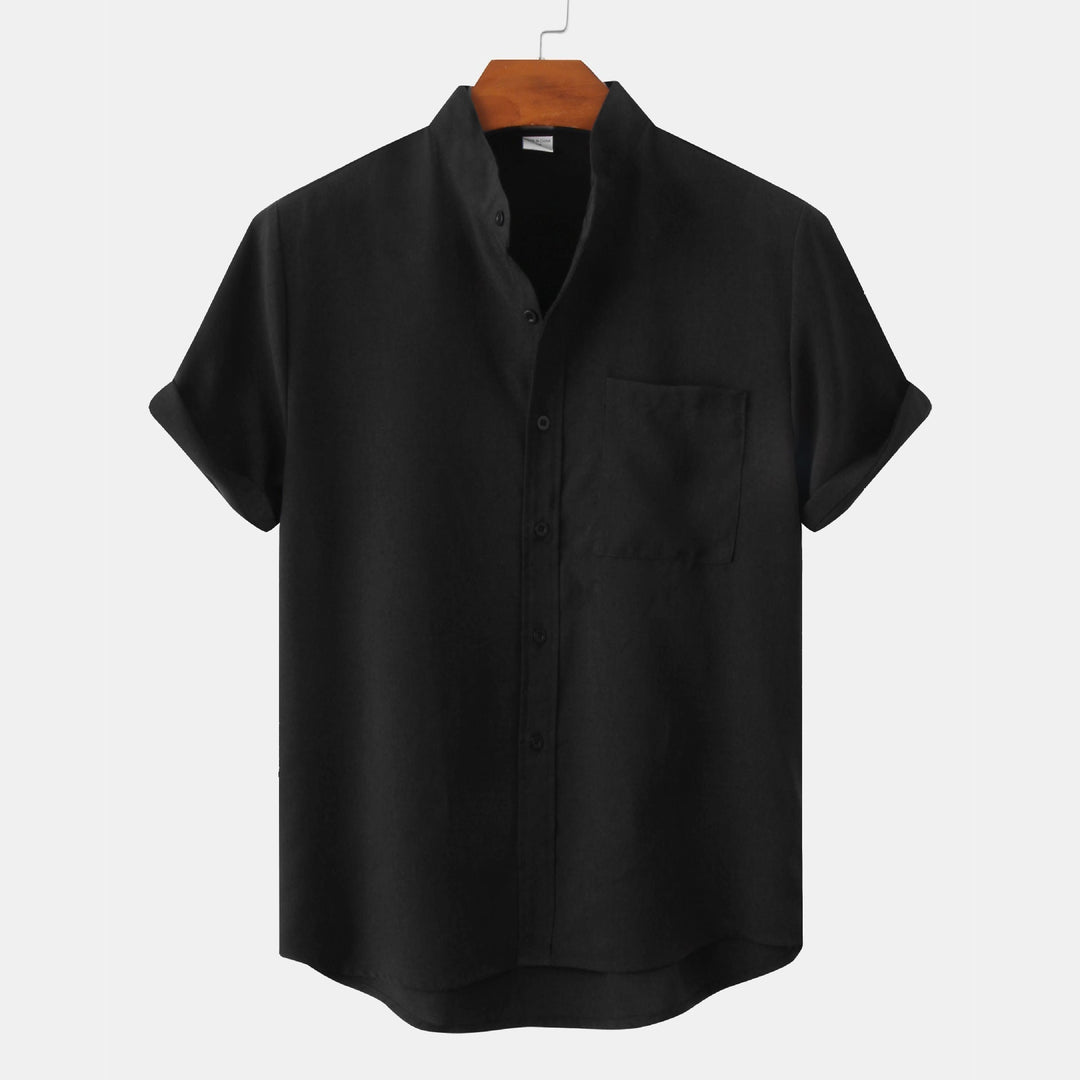 Camicia Uomo Cotone Manica Corta Collo alla Coreana