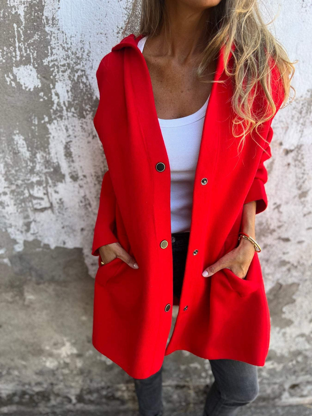 Cardigan Donna in Maglia con Cappuccio e Bottoni Casual