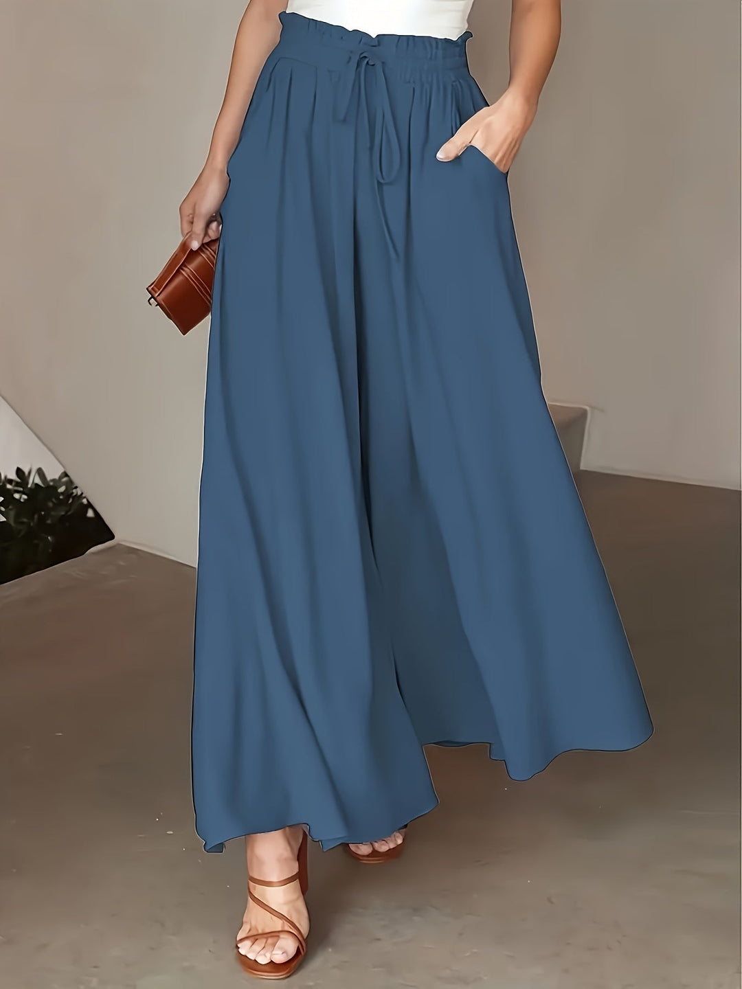 Pantaloni Palazzo Donna Vita Alta Stile Boho Comfort Estivo