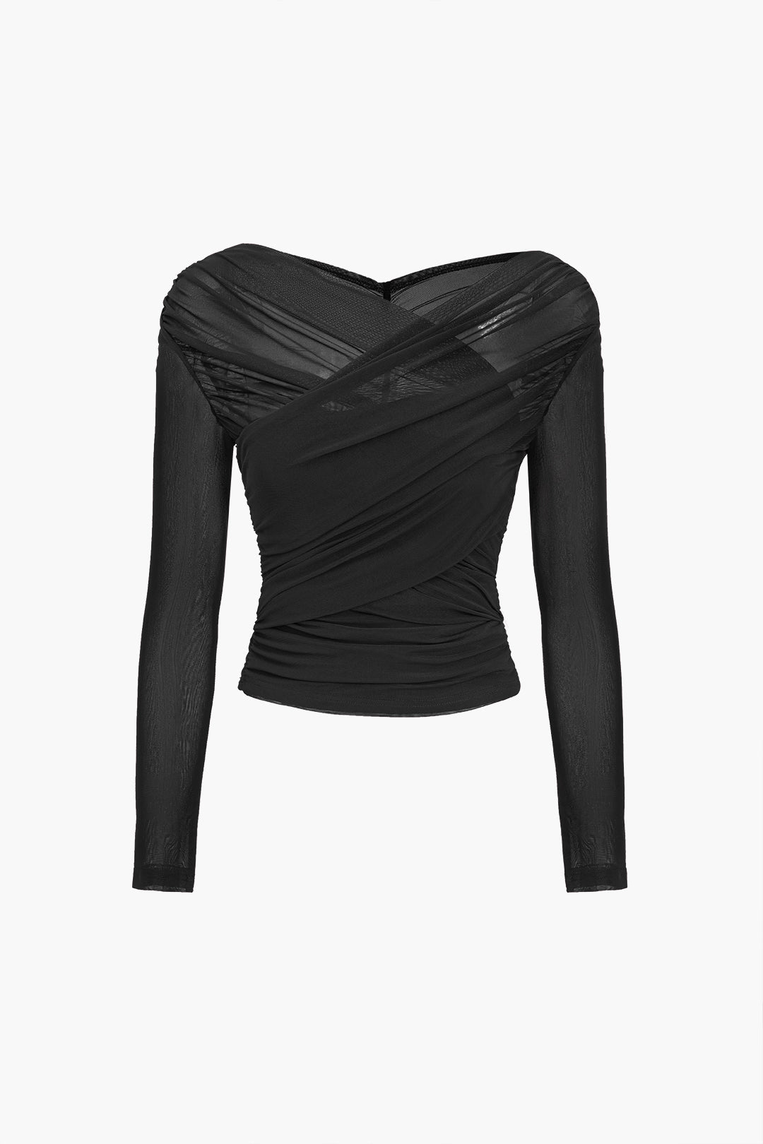 Camicetta Donna in Rete Drappeggiata Maniche Lunghe Stile Casual