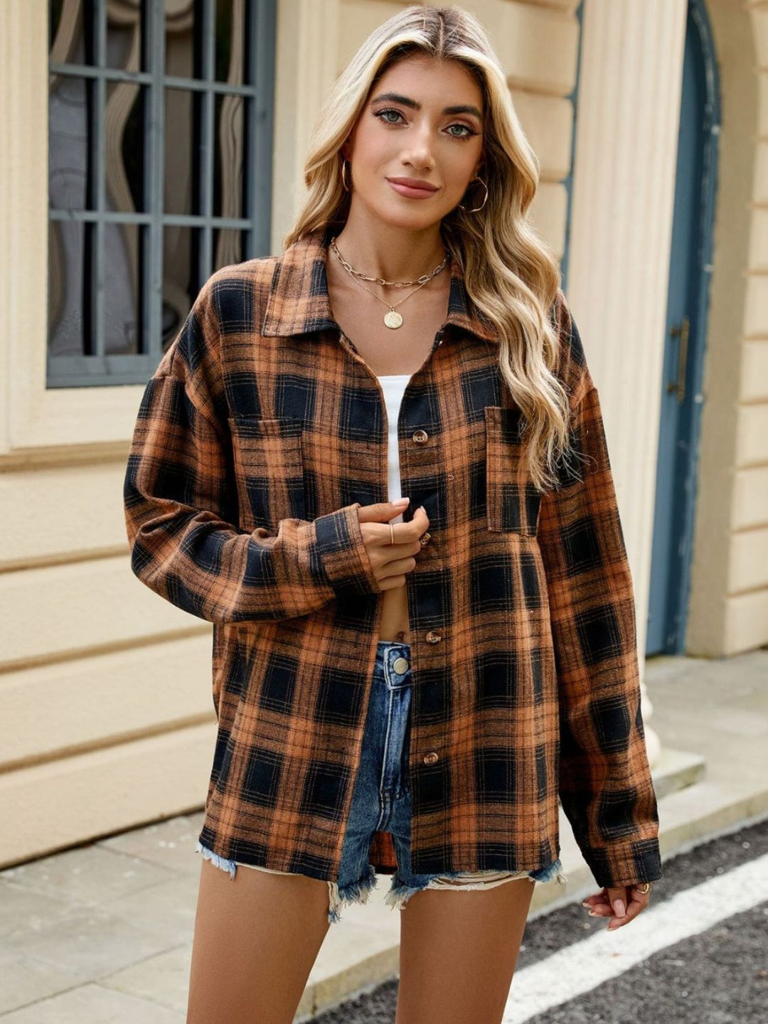 Camicia Donna Cotone Bottoni Manica Lunga
