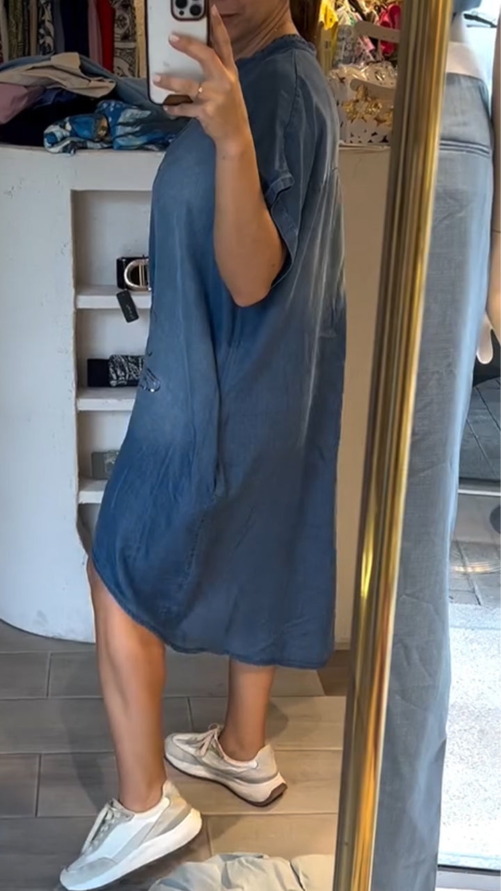 Abito Casual Donna in Denim Scollo a V Bottoni