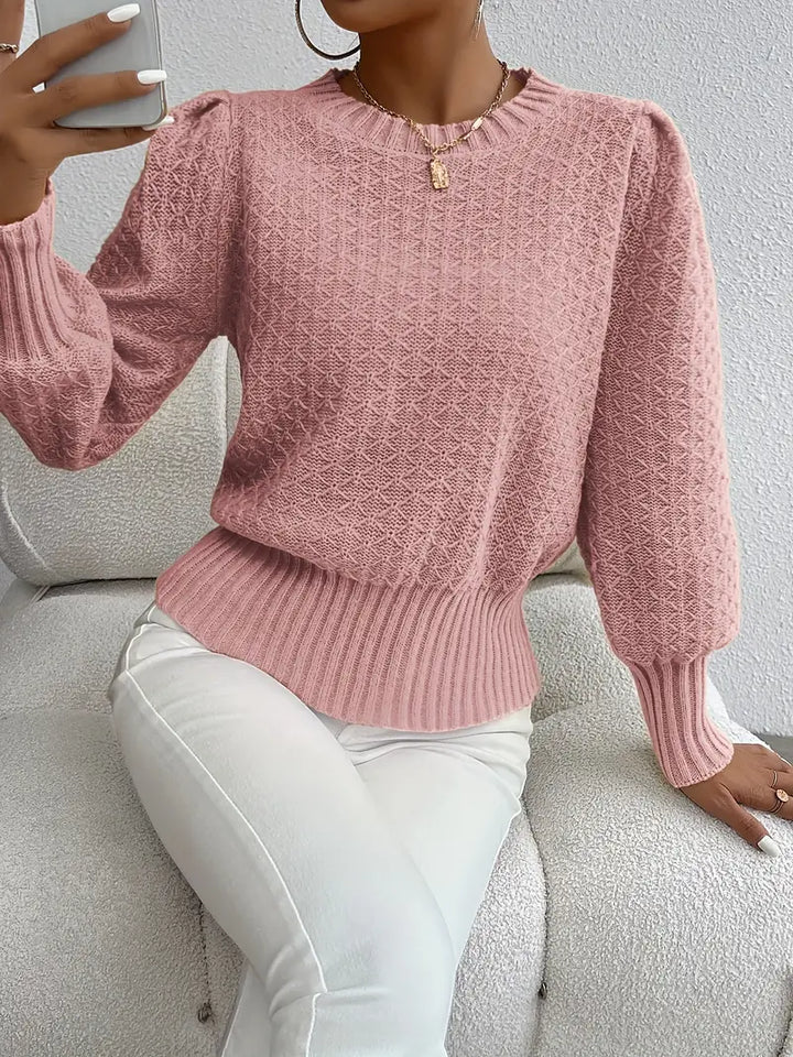Maglione Donna Lavorato a Maglia Maniche a Sbuffo Elegante