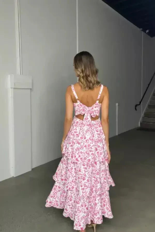 Abito Maxi Donna Tessuto Floreale Stile Boho Chic