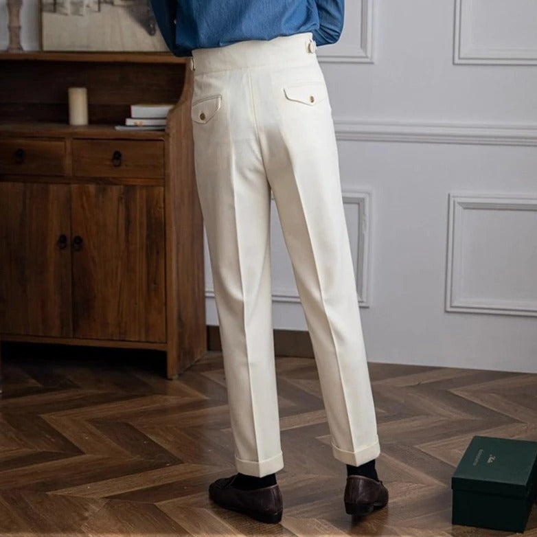 Pantalone Uomo Classico con Piega e Regolatori Laterali