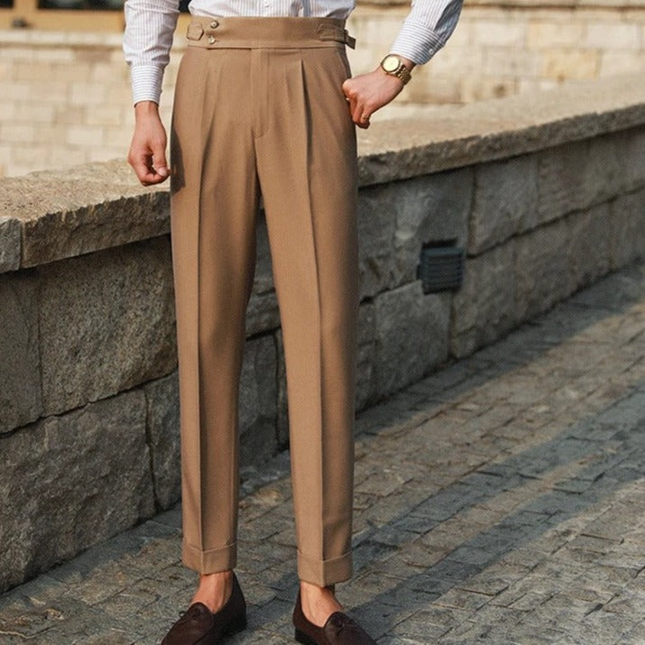 Pantaloni Uomo Doppio Bottone Piega Regolatori Laterali