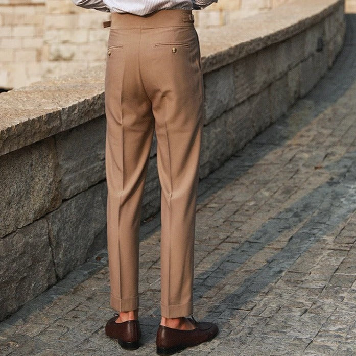 Pantaloni Uomo Doppio Bottone Piega Regolatori Laterali