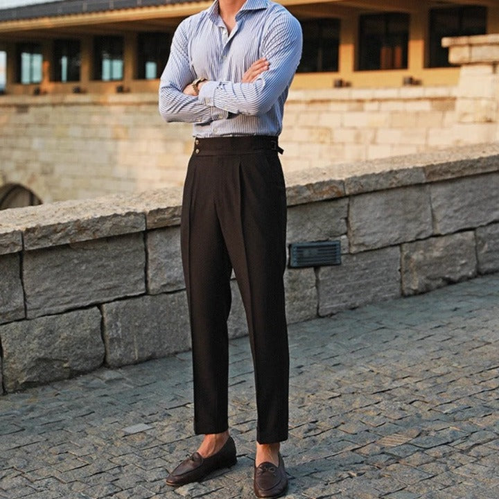 Pantaloni Uomo Doppio Bottone Piega Regolatori Laterali