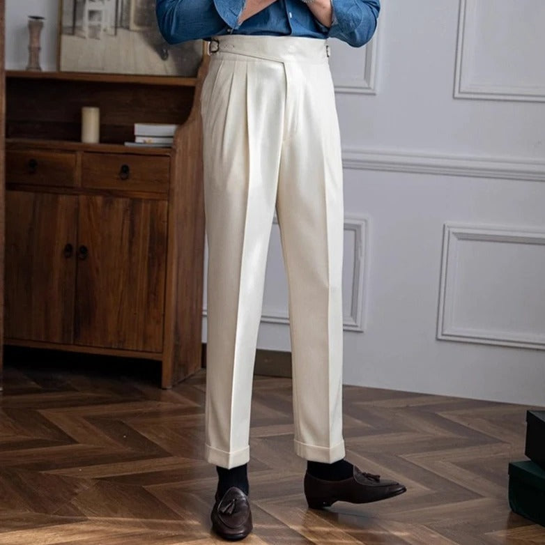 Pantalone Uomo Classico con Piega e Regolatori Laterali