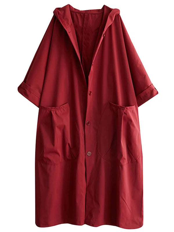 Cappotto Lungo Donna Impermeabile Oversize con Cappuccio e Tasche