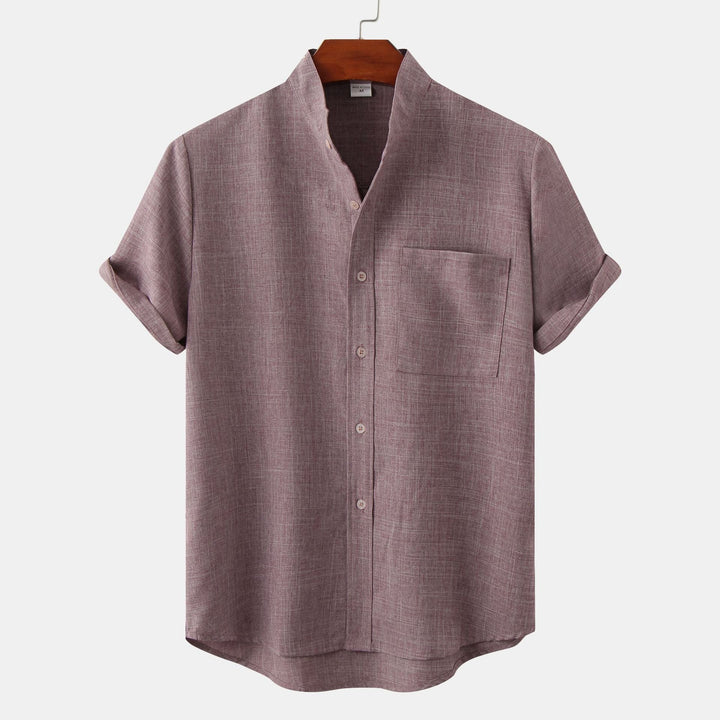 Camicia Uomo Cotone Manica Corta Collo alla Coreana