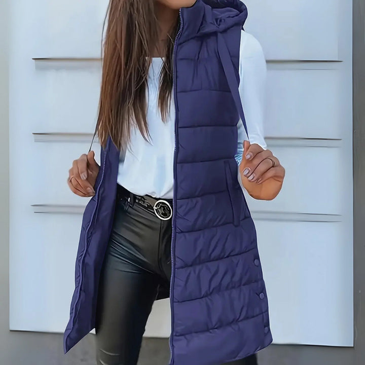 Gilet Donna Piumino Imbottito Leggero Smanicato Cappuccio Lungo
