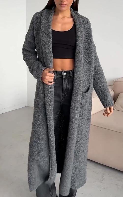 Cardigan Lungo Donna Lavorato a Maglia Vestibilità Morbida