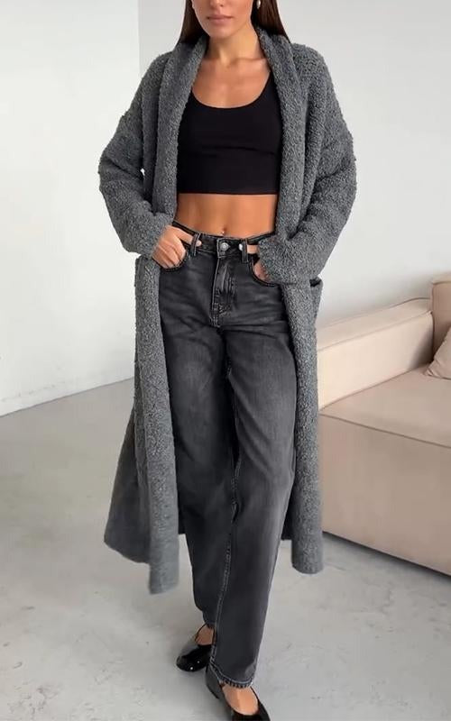 Cardigan Lungo Donna Lavorato a Maglia Vestibilità Morbida