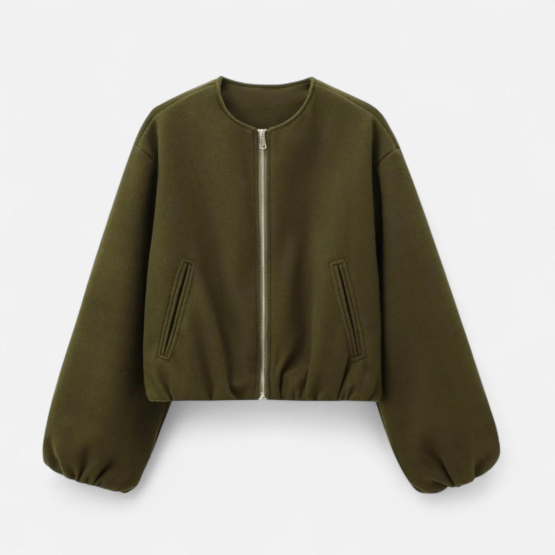 Giacca Blouson Donna in Tessuto Retrò Girocollo Casual