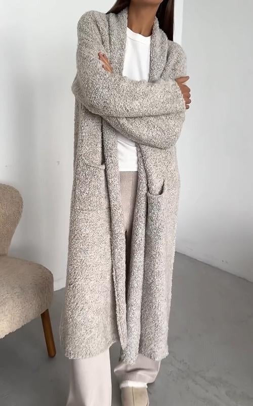 Cardigan Lungo Donna Lavorato a Maglia Vestibilità Morbida