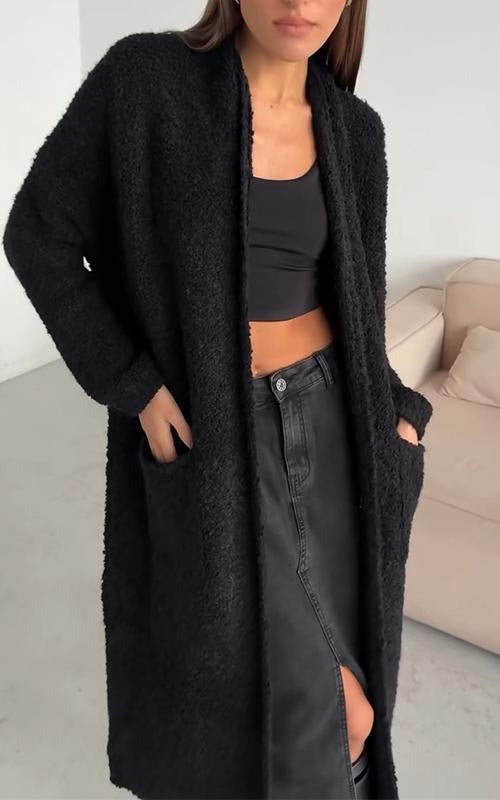 Cardigan Lungo Donna Lavorato a Maglia Vestibilità Morbida