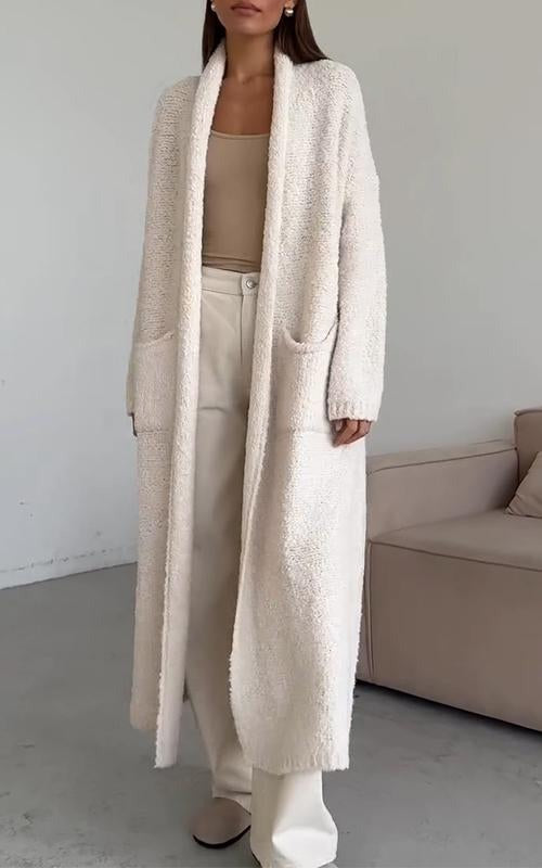 Cardigan Lungo Donna Lavorato a Maglia Vestibilità Morbida