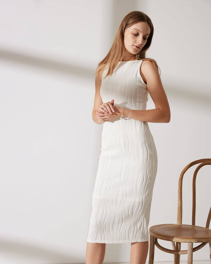 Abito Midi Donna Estivo Spalline Texture Increspature