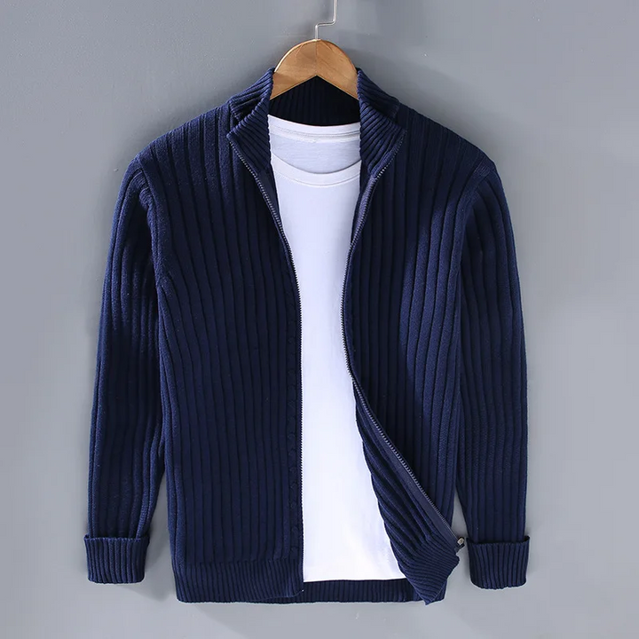 Cardigan Uomo Maglia a Coste con Cerniera Classico