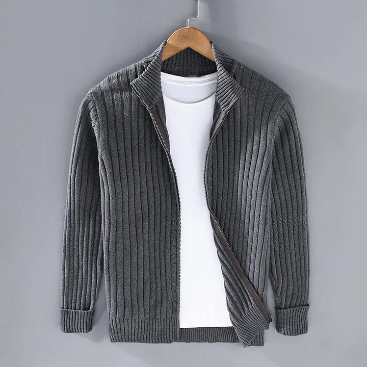 Cardigan Uomo Maglia a Coste con Cerniera Classico