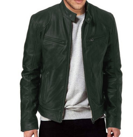 Giacca Uomo in Pelle Slim Fit Chiusura a Cerniera Motociclista