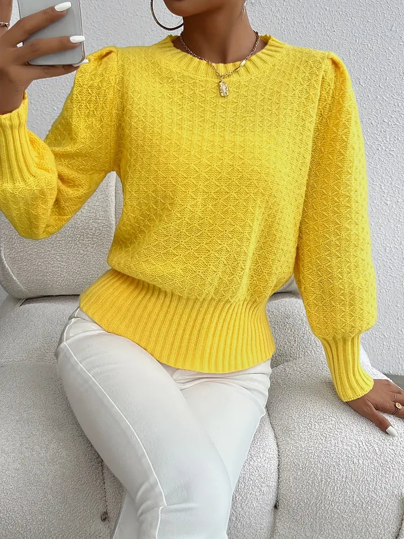 Maglione Donna Lavorato a Maglia Maniche a Sbuffo Elegante