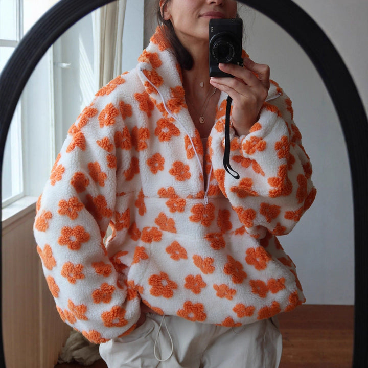 Felpa Donna in Pile Casual con Cerniera e Tasca Frontale