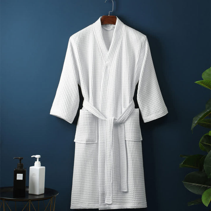 Accappatoio Unisex Cotone a Coste Scollo a V Vestibilità Ampia