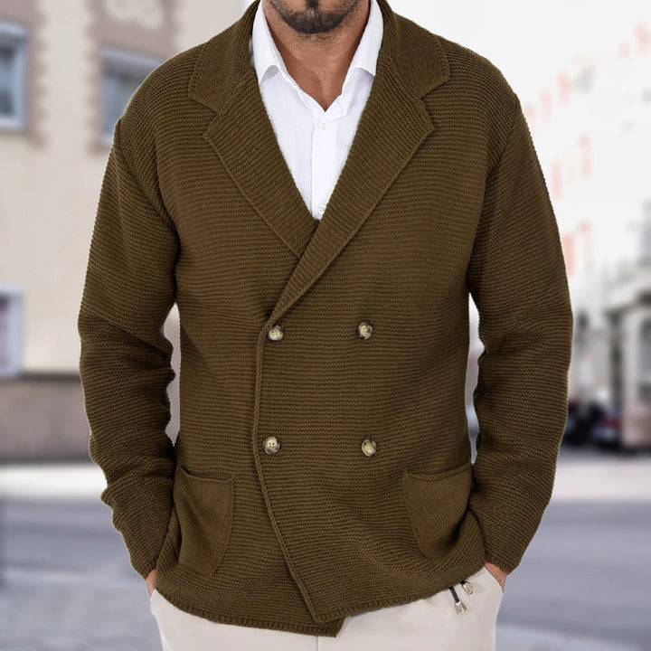 Cardigan Uomo Maglione Leggero Maglia Doppiopetto Aderente Colletto