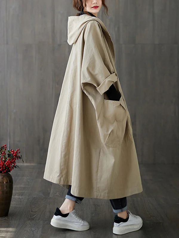 Cappotto Lungo Donna Impermeabile Oversize con Cappuccio e Tasche - Vesarelli