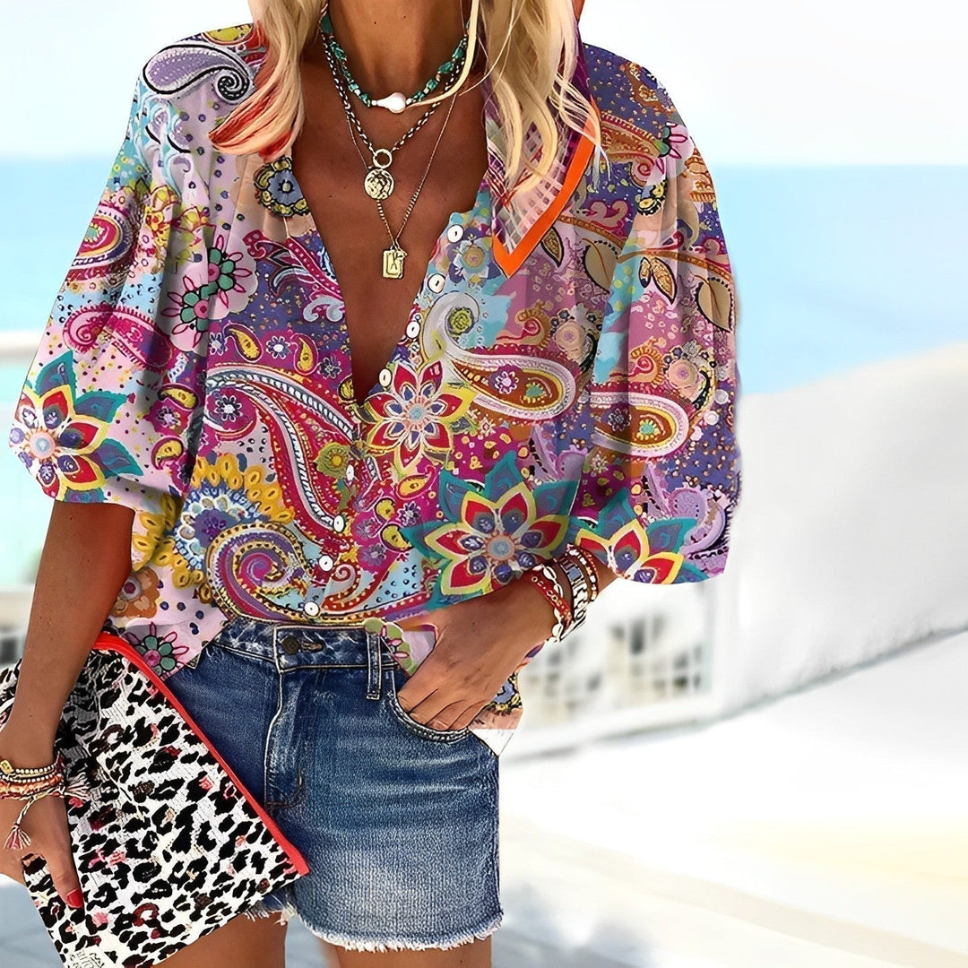 Camicia Estiva Donna con Stampa Mandala Manica Corta - Vesarelli