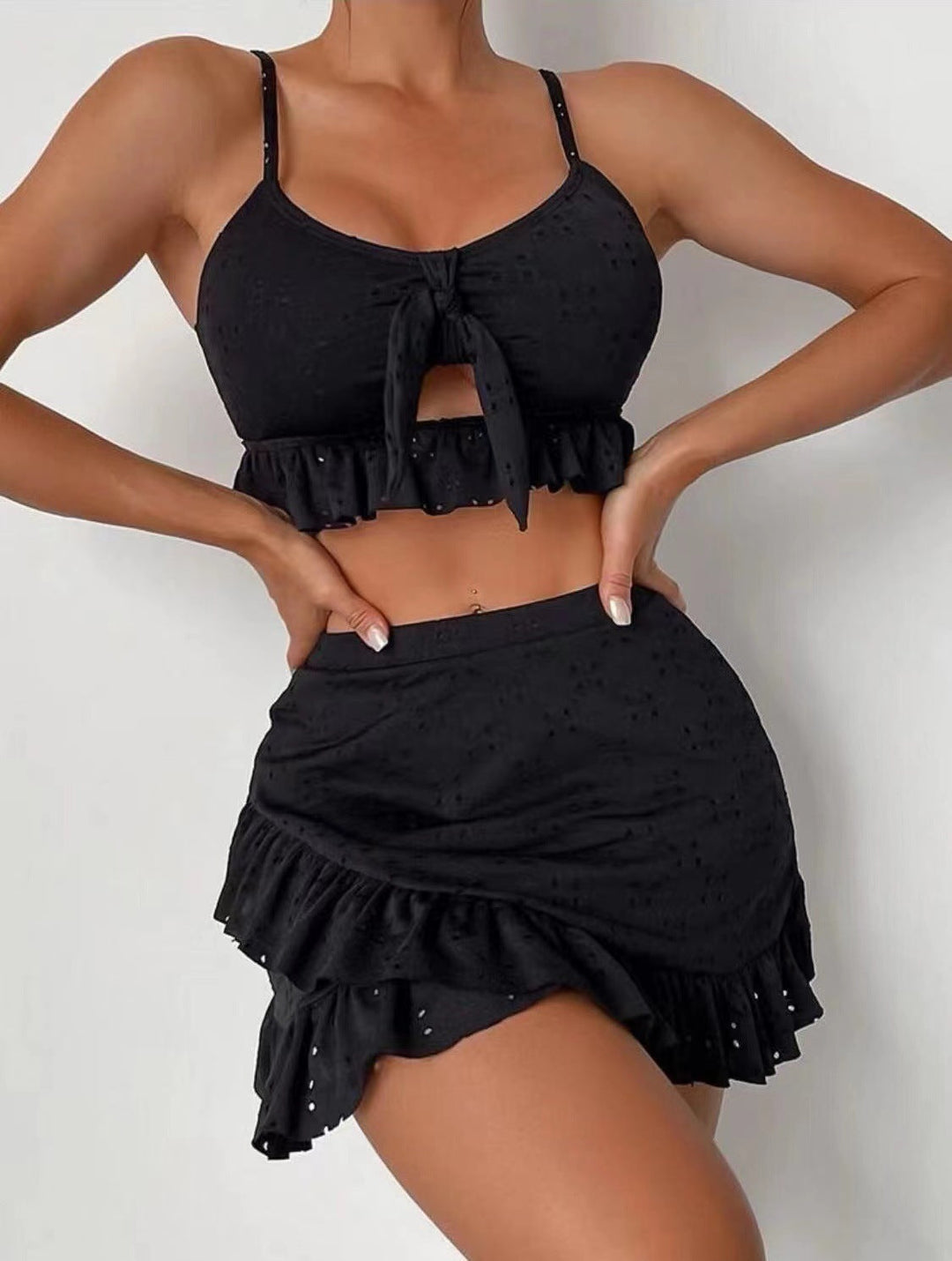 Set Costumi da Bagno Donna Tre Pezzi Tessuto Rugoso Elegante - Vesarelli