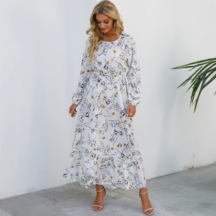Abito Donna in Chiffon Floreale Scollo Rotondo Elegante