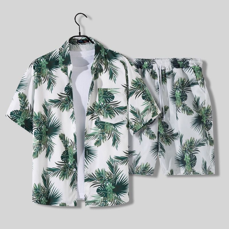 Completo Uomo Camicia e Shorts Stampa Palme Estate