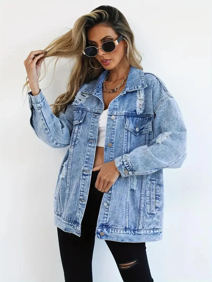 Giacca Donna Denim Impermeabile Foderata Oversize