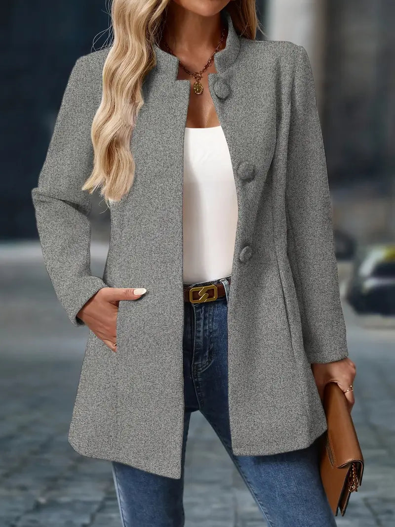 Cappotto Invernale Donna Media Lunghezza Collo Alto Bottoni