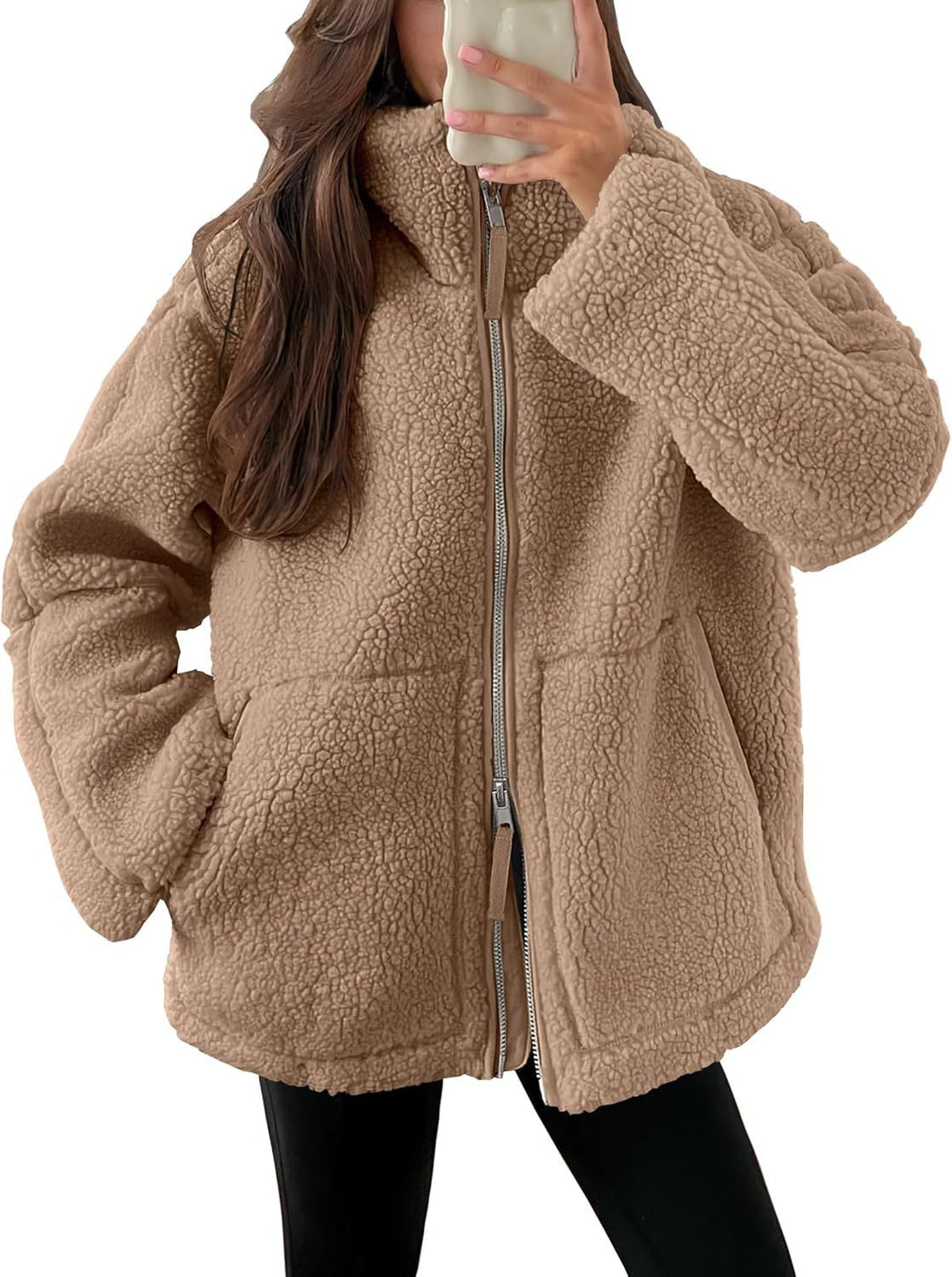 Giacca Donna in Pile Colletto a Punta Tasche Casual