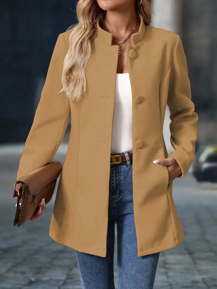 Cappotto Invernale Donna Media Lunghezza Collo Alto Bottoni