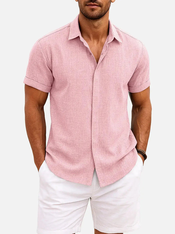 Camicia Uomo Misto Cotone Lino Maniche Corte